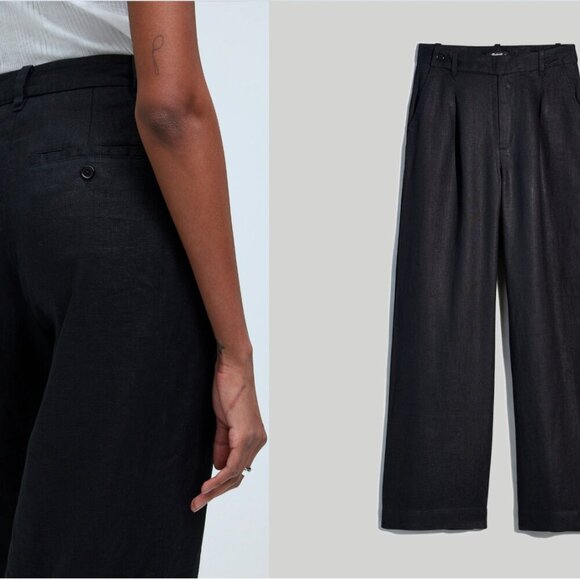 Madewell Harlow Black 100% Linen Wide Leg Pants 30" Size 6 $88 - Picture 3 of 11